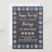 Chalkboard Puppy Pawty Blue Dog Birthday Kaart (Voorkant)