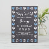 Chalkboard Puppy Pawty Blue Dog Birthday Kaart (Staand voorkant)