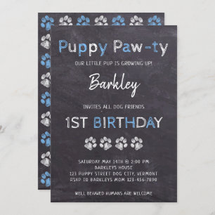 Chalkboard Puppy Pawty Dog Birthday Kaart