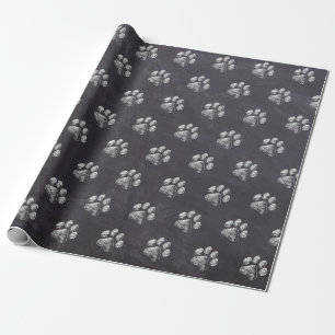 Chalkboard - Puppy Pawty - Dog Birthday Paw Print Cadeaupapier