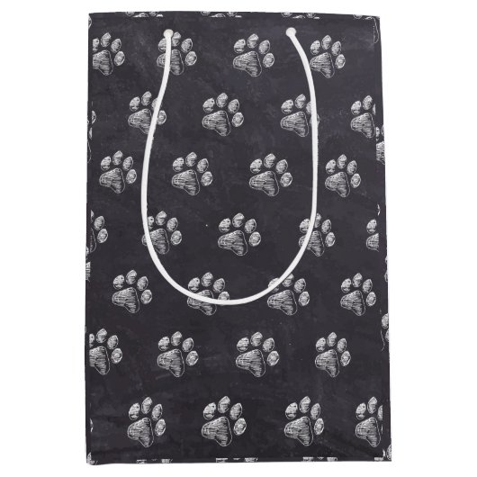 Chalkboard - Puppy Pawty - Dog Birthday Paw Print Medium Cadeauzakje (Voorkant)