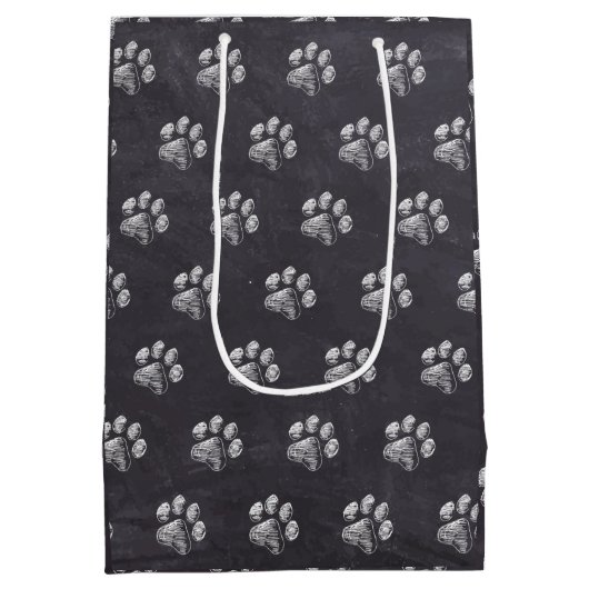 Chalkboard - Puppy Pawty - Dog Birthday Paw Print Medium Cadeauzakje (Achterkant)