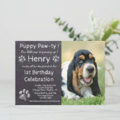 Chalkboard Puppy Pawty - Pet Photo Birthday Party Kaart (Staand voorkant)