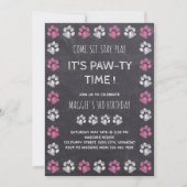 Chalkboard Puppy Pawty Pink Birthday Kaart (Voorkant)