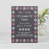 Chalkboard Puppy Pawty Pink Birthday Kaart (Staand voorkant)