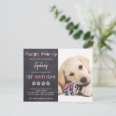 Chalkboard Puppy Pawty Pink Birthday Party Briefkaart (Staand voorkant)