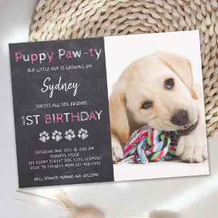 Chalkboard Puppy Pawty Pink Birthday Party Briefkaart