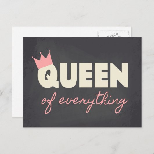 Chalkboard Queen of Everything Tekst Design Briefkaart (Voorkant / Achterkant)