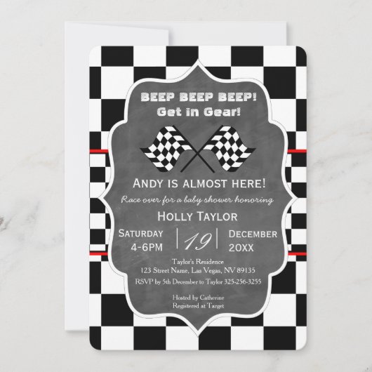 Chalkboard Racing Baby shower Invitation Kaart (Voorkant)