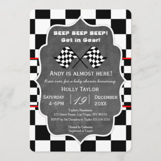 Chalkboard Racing Baby shower Invitation Kaart