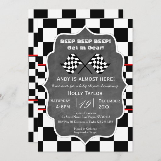 Chalkboard Racing Birthday Uitnodiging (Voorkant / Achterkant)