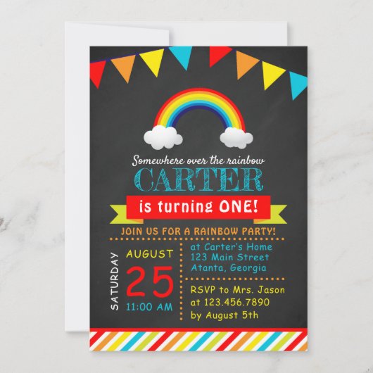 Chalkboard Rainbow Birthday Party Kaart (Voorkant)