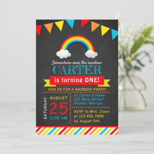 Chalkboard Rainbow Birthday Party Kaart (Staand voorkant)