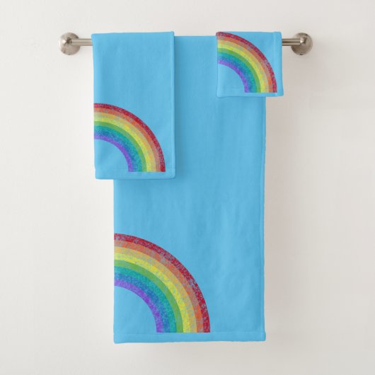 CHALKBOARD RAINBOW BLAUWE BATHROOM TOWEL SET BAD HANDDOEK (Insitu)