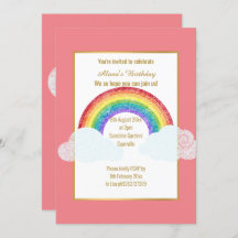 CHALKBOARD RAINBOW CLOUD PINK BIRTHDAY INVITATION