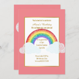 CHALKBOARD RAINBOW CLOUD PINK BIRTHDAY INVITATION KAART