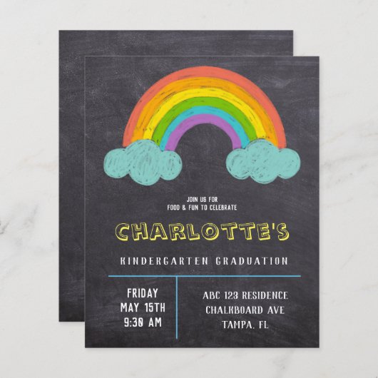 Chalkboard Rainbow Kinder Budget Afstuderen Invite (Voorkant / Achterkant)