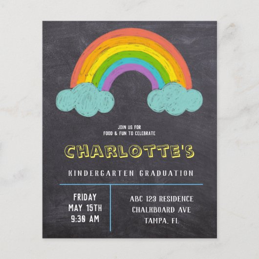 Chalkboard Rainbow Kinder Budget Afstuderen Invite (Voorkant)