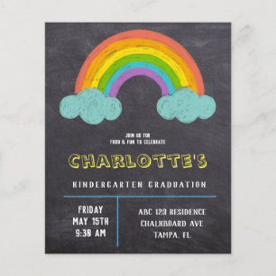 Chalkboard Rainbow Kinder Budget Afstuderen Invite