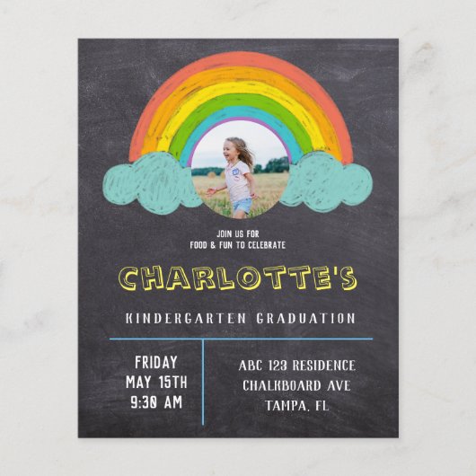 Chalkboard Rainbow Kinder Budget Afstuderen Invite (Voorkant)