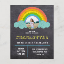 Chalkboard Rainbow Kinder Budget Afstuderen Invite
