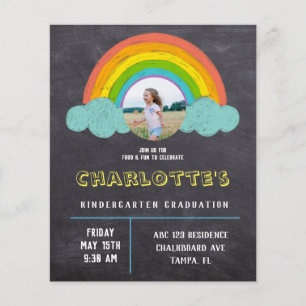 Chalkboard Rainbow Kinder Budget Afstuderen Invite