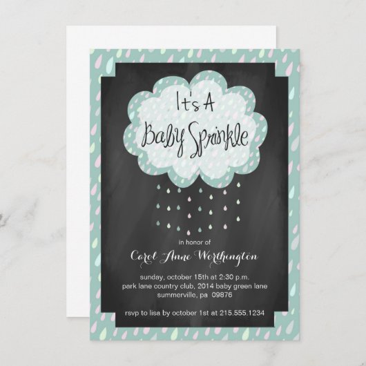 Chalkboard Raindrop Baby Sprinkle Uitnodiging (Voorkant / Achterkant)