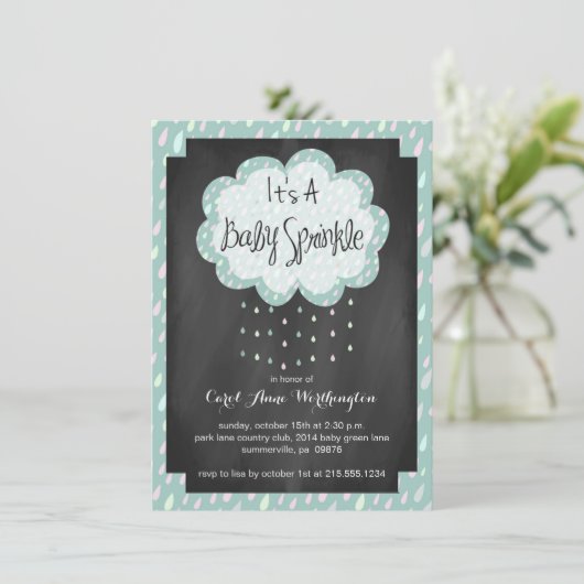 Chalkboard Raindrop Baby Sprinkle Uitnodiging (Staand voorkant)
