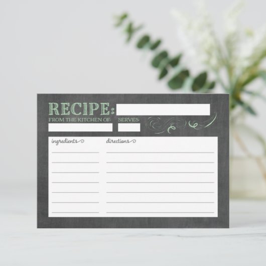 Chalkboard Recipe Kaart in Mint (Staand voorkant)