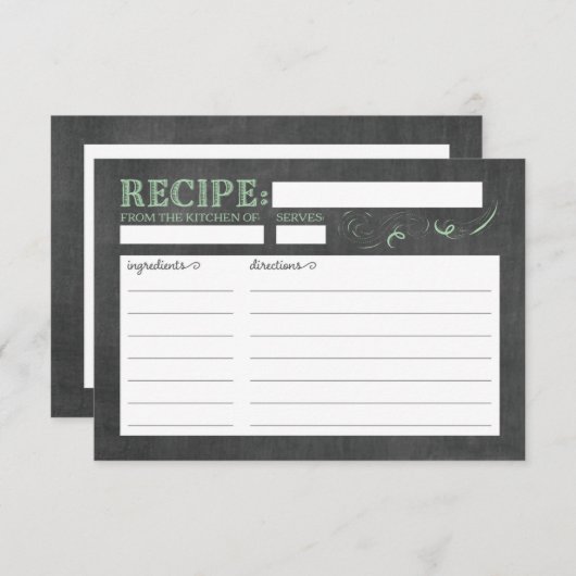 Chalkboard Recipe Kaart in Mint (Voorkant / Achterkant)