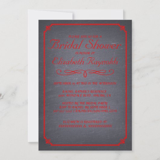 Chalkboard Red & Black Bridal Shower Invitations Kaart (Voorkant)