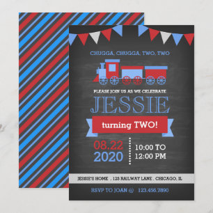 Chalkboard Red en Blue Train Birthday Kaart