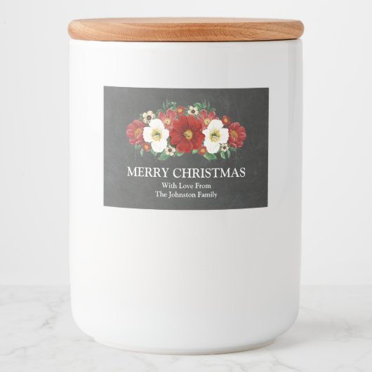 Chalkboard Red Floral Christmas Custom Label Voedselcontainer Etiket (Voorkant)