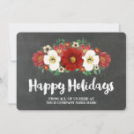 Chalkboard Red Floral kerstKaarten Business Feestdagenkaart<br><div class="desc">kerstfeestkaarten voor bedrijven met een roestachtig bord en rode en witte  bloemen. Pas deze kaarten met uw eigen tekst aan voor een unieke vakantiegroet voor klanten en werknemers.</div>