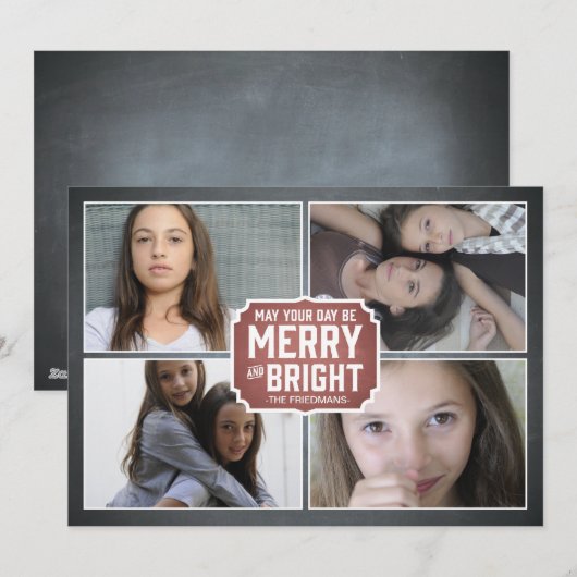 Chalkboard Red Framed Holiday-fotokaart Feestdagenkaart (Voorkant / Achterkant)