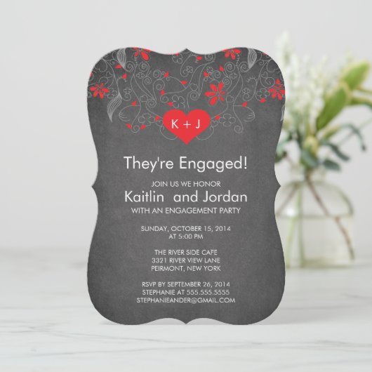 Chalkboard Red Heart met partij voor lagere betrok Kaart (Staand voorkant)