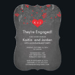 Chalkboard Red Heart met partij voor lagere betrok Kaart<br><div class="desc">Onze hedendaagse moderne rode Verloving Aankondigingen of Uitnodiging is een prachtige elegante manier om je dierbaren te laten weten dat je verloofd bent! Onze stijlvolle en kische verloving-uitnodiging is voorzien van een prachtig rood hart met een fancy bladbloem en rode bloemen op een trendy achtergrond van het kalkbord. Ideaal voor...</div>