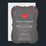 Chalkboard Red Heart met partij voor lagere betrok Kaart<br><div class="desc">Onze hedendaagse moderne rode Verloving Aankondigingen of Uitnodiging is een prachtige elegante manier om je dierbaren te laten weten dat je verloofd bent! Onze stijlvolle en kische verloving-uitnodiging is voorzien van een prachtig rood hart met een fancy bladbloem en rode bloemen op een trendy achtergrond van het kalkbord. Ideaal voor...</div>
