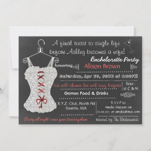 Chalkboard red Lace Lingerie Shower Bachelorette Kaart