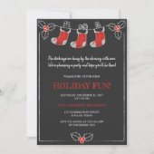 Chalkboard Red n White Hanging Stockings Kerstmis Kaart (Voorkant)