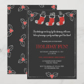 Chalkboard Red n White Hanging Stockings Kerstmis Kaart (Voorkant / Achterkant)