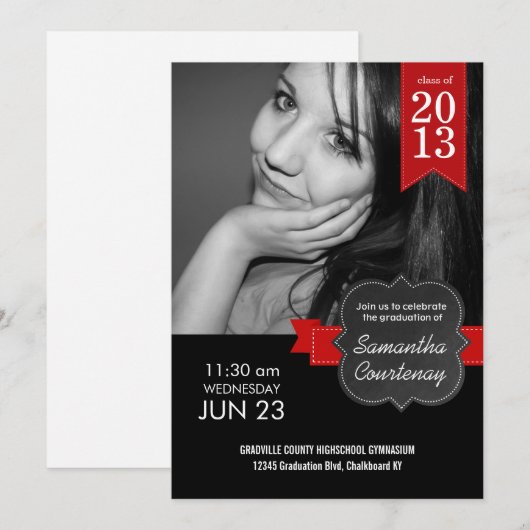 Chalkboard Red Ribbon Class of 2013 Big Photo Afst Kaart (Voorkant / Achterkant)