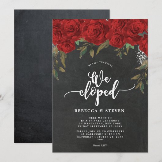 chalkboard red roses modern we ontwikkelden uitnod kaart (Voorkant / Achterkant)