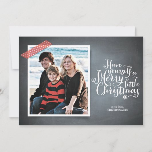 Chalkboard Red Washi Tape Script Holiday Card Feestdagenkaart (Voorkant)