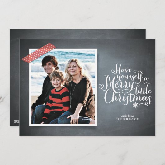 Chalkboard Red Washi Tape Script Holiday Card Feestdagenkaart (Voorkant / Achterkant)