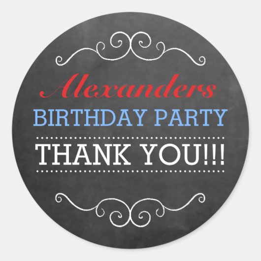 Chalkboard: Red White Blue Birthday Party Ronde Sticker (Voorkant)