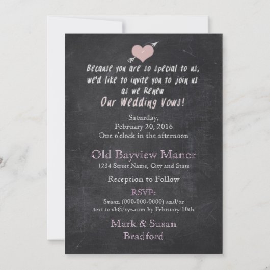 CHALKBOARD RENEWEDING WEDDING VOWS INVITATION KAART (Achterkant)