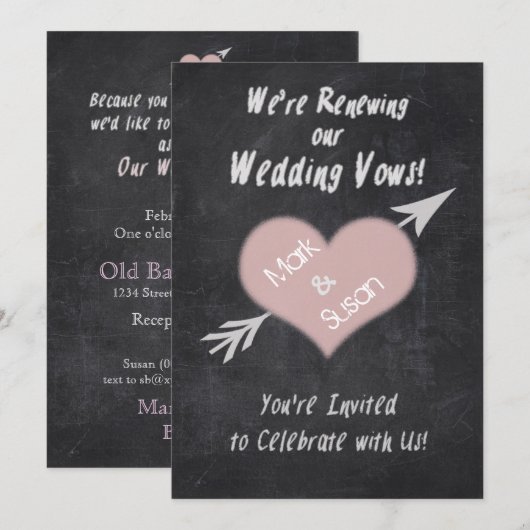 CHALKBOARD RENEWEDING WEDDING VOWS INVITATION KAART (Voorkant / Achterkant)