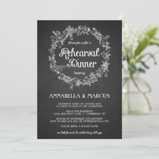 Chalkboard repesal Dinner Floral Uitnodiging (Staand voorkant)