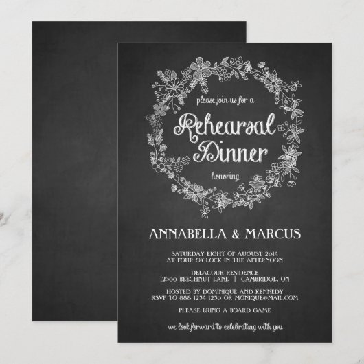 Chalkboard repesal Dinner Floral Uitnodiging (Voorkant / Achterkant)